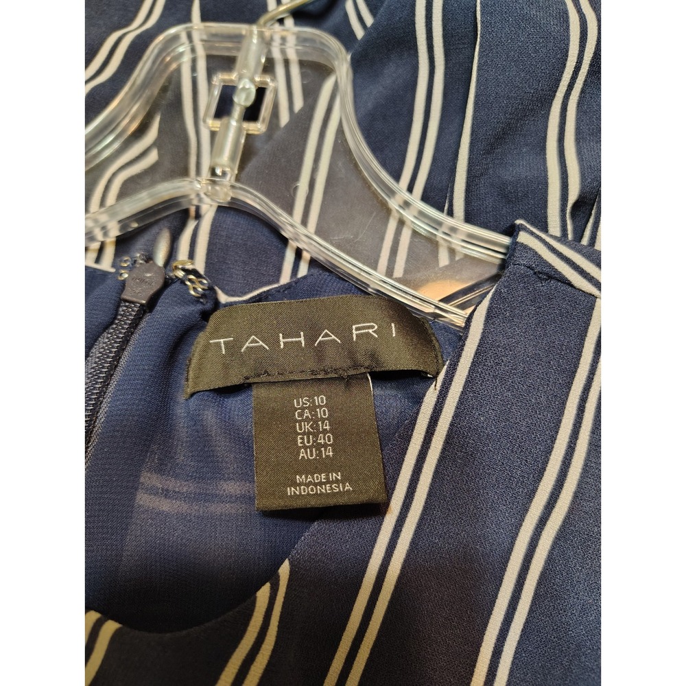 Tahari Navy Blue White Striped Wide Leg Sleeveless Jumpsuit with Pockets - Picture 10 of 16